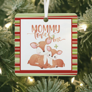 Doe Deer and Fawn Mummy Loves Me Metal Tree Decoration