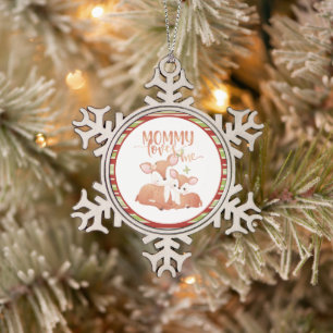 Doe Deer and Fawn Mummy Loves Me Snowflake Pewter Christmas Ornament
