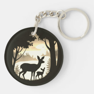Doe Deer and Fawn Round Acrylic Keychain
