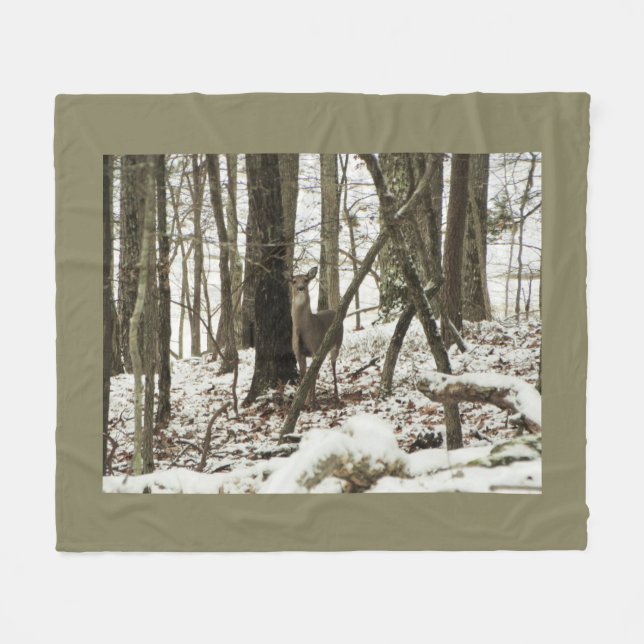 Doe Deer in the Snow Fleece Blanket (Front (Horizontal))