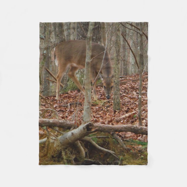 Doe Deer in the trees Fleece Blanket (Front)