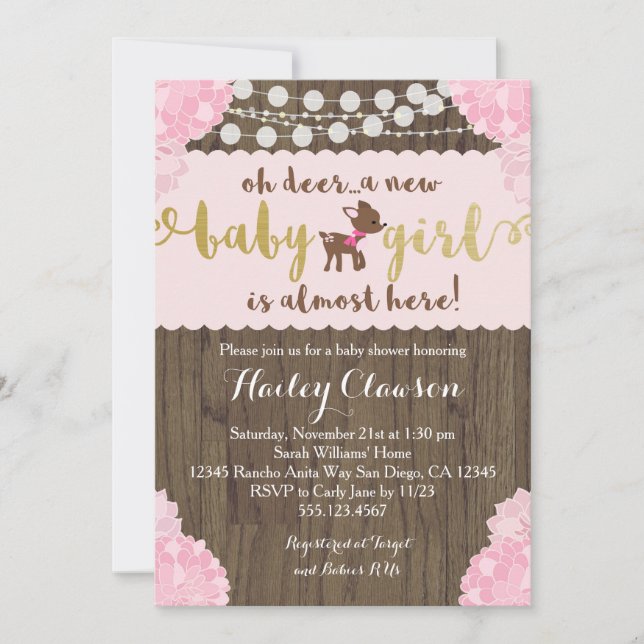 Doe Deer Rustic Girl Baby Shower Invitation (Front)