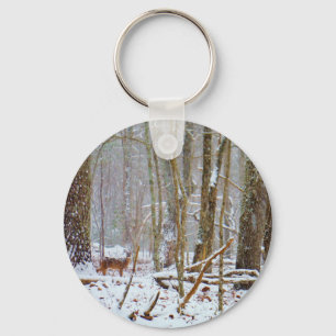 Doe in the snow, Deer in Lake Arrowhead Key Ring