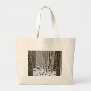 Doe in the snow, Deer in Lake Arrowhead Large Tote Bag