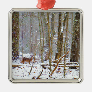 Doe in the snow, Deer in Lake Arrowhead Metal Tree Decoration