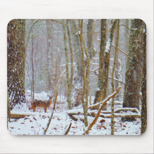 Doe in the snow, Deer in Lake Arrowhead Mouse Mat