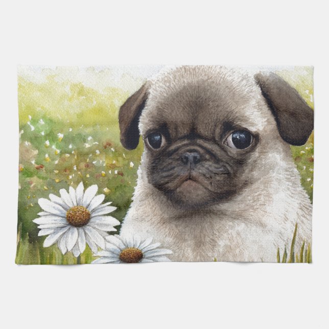 Dog 114 Puppy Pug Tea Towel (Horizontal)