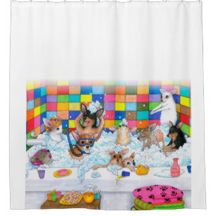 Dog 121 funny chihuahua in bath shower curtain