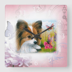 Dog 123 Papillon Square Wall Clock