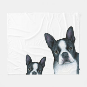 Dog 128 b/w Boston Terrier Fleece Blanket