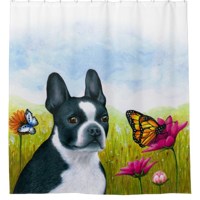 Dog 134 Boston Terrier Shower Curtain (Front)