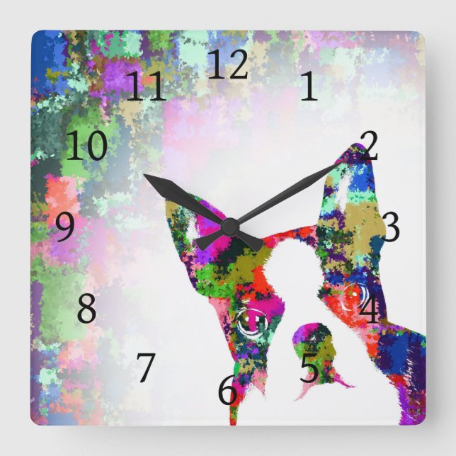 Dog 135 Boston Terrier Square Wall Clock (Front)