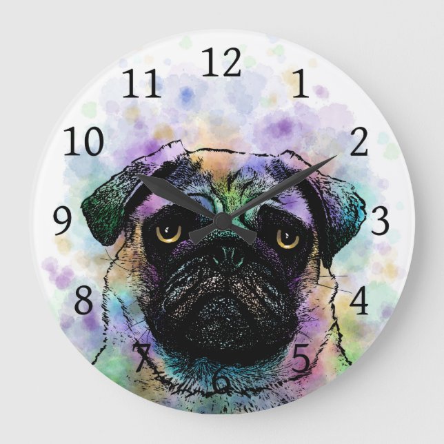 dog 156 Funny Pug Large Clock (Front)