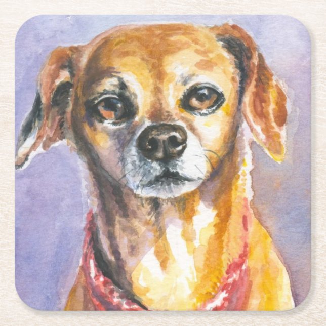 Dog 2 square paper coaster (Front)