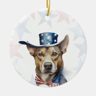 Dog, 4th of july Personalised Ceramic Tree Decoration