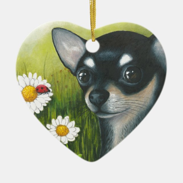 Dog 79 black Chihuahua Ceramic Tree Decoration (Front)