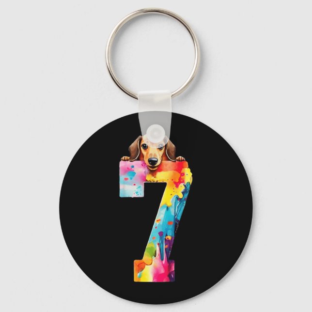 Dog 7 Years Dachshund Birthday Key Ring (Front)