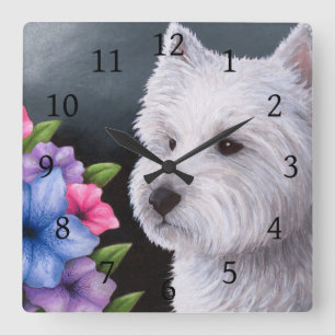 Dog 82 White Westie Square Wall Clock
