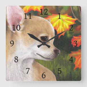 Dog 84 Chihuahua Fall Autumn Square Wall Clock