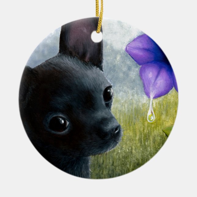 Dog 94 black Chihuahua Ceramic Tree Decoration (Front)