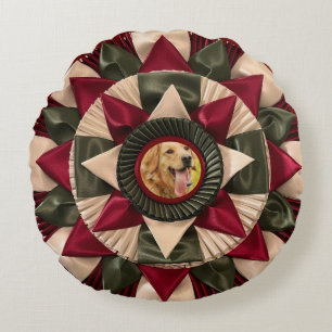 Dog A.K.C. Title Photo Ribbon Rosette Round Cushion