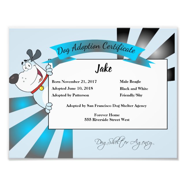 Dog Adoption Certificate Photo Print (Front)