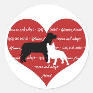Dog adoption, rescue heart sticker round