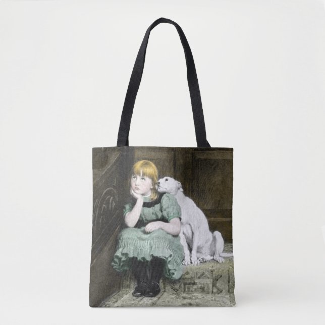 Dog Adoring Girl Tote Bag (Front)