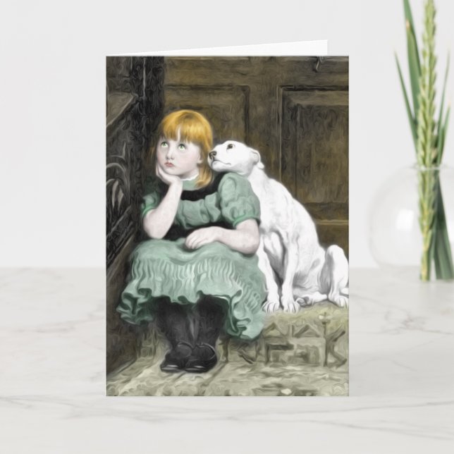 Dog Adoring Girl Victorian Painting Card (Front)