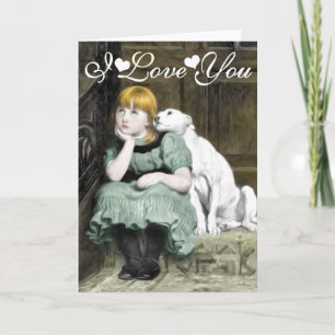 Dog Adoring Girl Victorian Painting I Love You Card