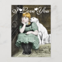 Dog Adoring Girl Victorian Painting I Love You