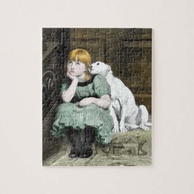 Dog Adoring Girl Victorian Painting Jigsaw Puzzle (Vertical)