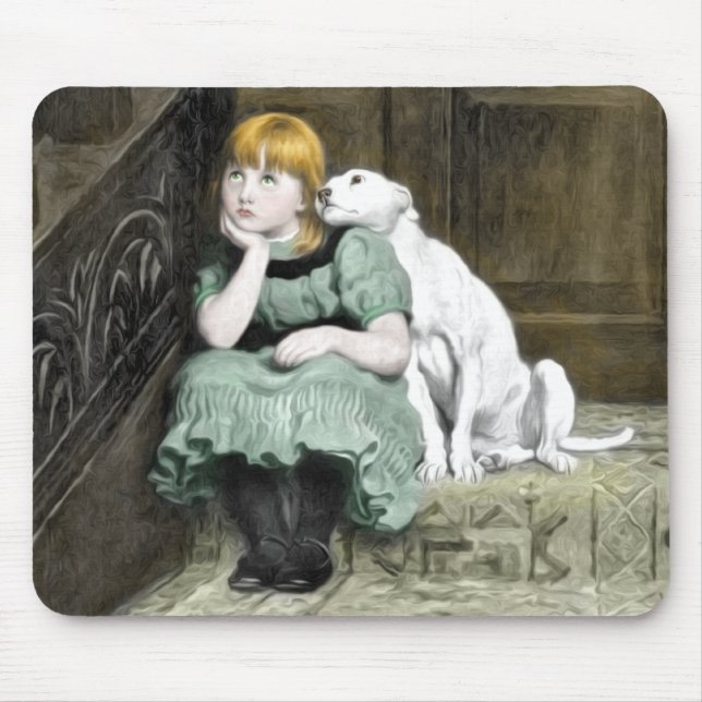 Dog Adoring Girl Victorian Painting Mouse Mat (Front)