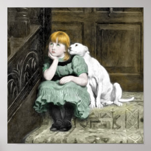 Dog Adoring Girl Victorian Painting Poster