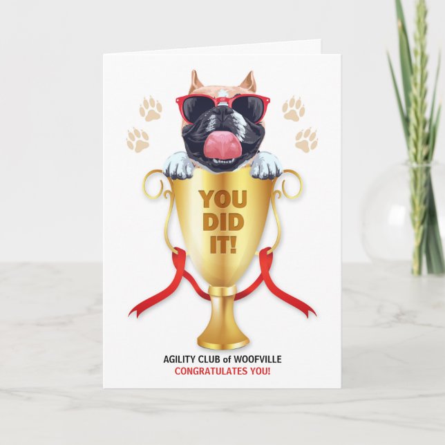 Dog Agility Congratulations Funny Trophy with Name Card (Front)