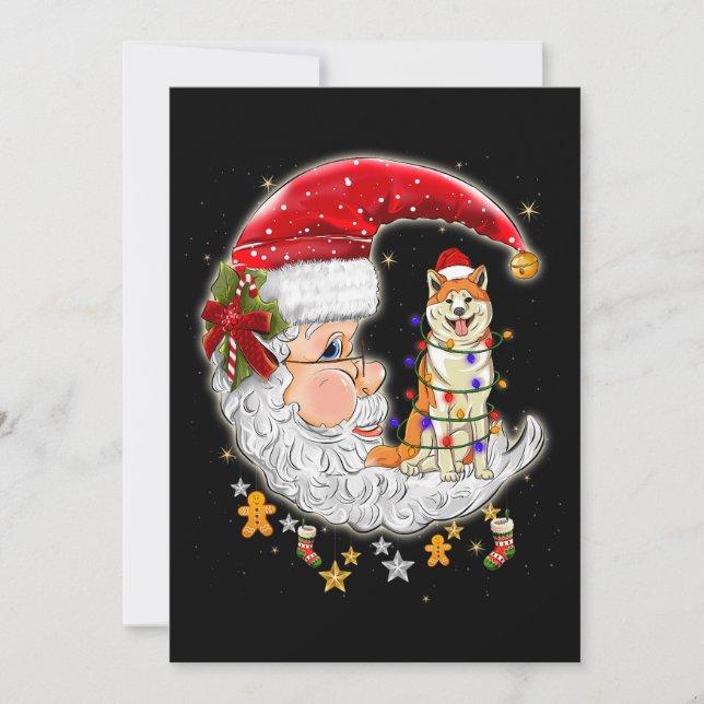 Dog Akita With Santa Hat Christmas Tree Lights Invitation (Front)