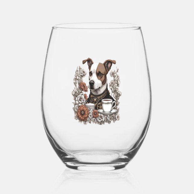 dog anc coffee stemless wine glass (Front)