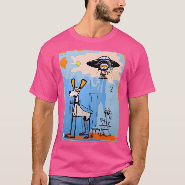 Dog And Alien Cat (Original Version). T-Shirt (Front)