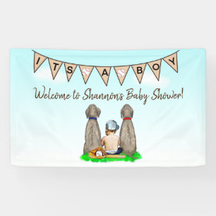Dog and Baby Boy Baseball Baby Shower   Banner