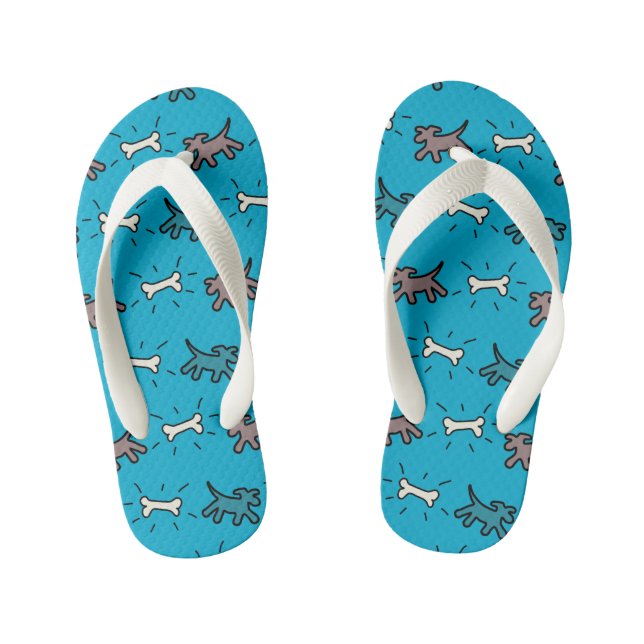Dog and Bone Graffiti Style Blue Kids flip flop 3 (Footbed)