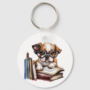 Dog And Books Key Ring