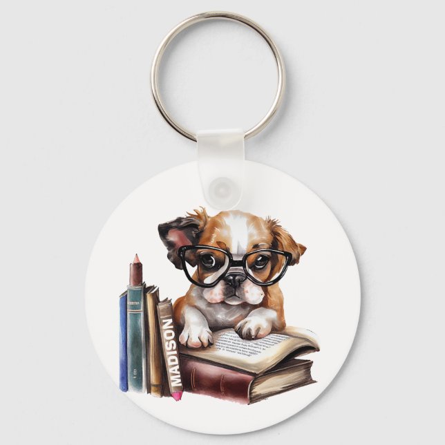 Dog And Books  Key Ring (Front)