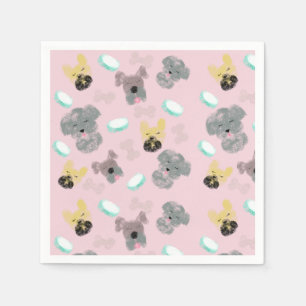 Dog and Bowls Pet Pattern Pink Blue Napkin
