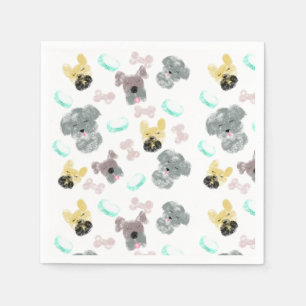 Dog and Bowls Pet Pattern Pink Blue Napkin
