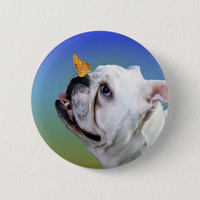 Dog and butterfly 6 cm round badge (Front)