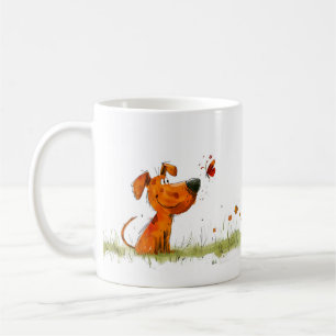 Dog and Butterfly Cartoon Coffee Mug