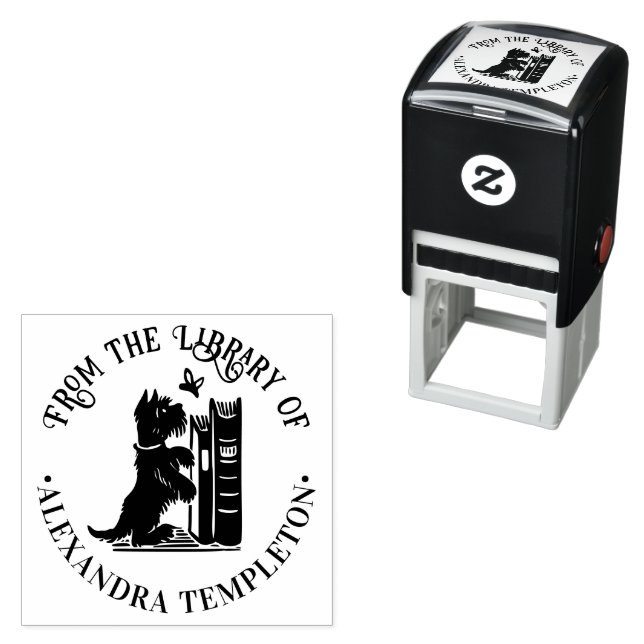 Dog And Butterfly Library Book Name Self-inking Stamp (In Situ)