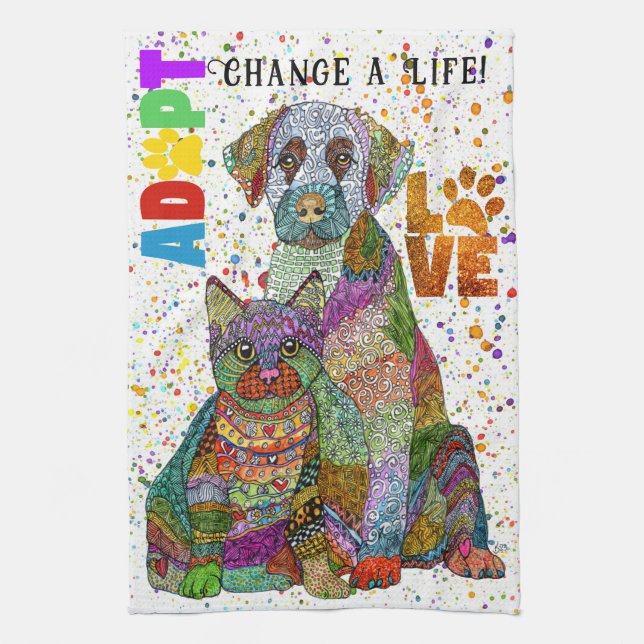 Dog and Cat Adoption and Rescue Kitchen Towel (Vertical)