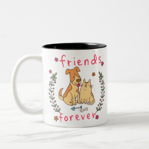 Dog and Cat Best Friend Two-Tone Coffee Mug