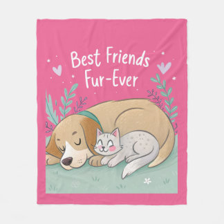 Dog and Cat Best Friends Forever Fleece Blanket